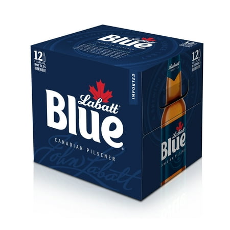 Labatt Blue Beer, Canadian Pilsner, 12 Pack, 11.5 fl oz Glass Bottles, 4.7% ABV, Import