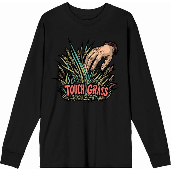 Labbing Touch Grass Gamer Nerd Adult Black Crew Neck Long Sleeve Tee-XS