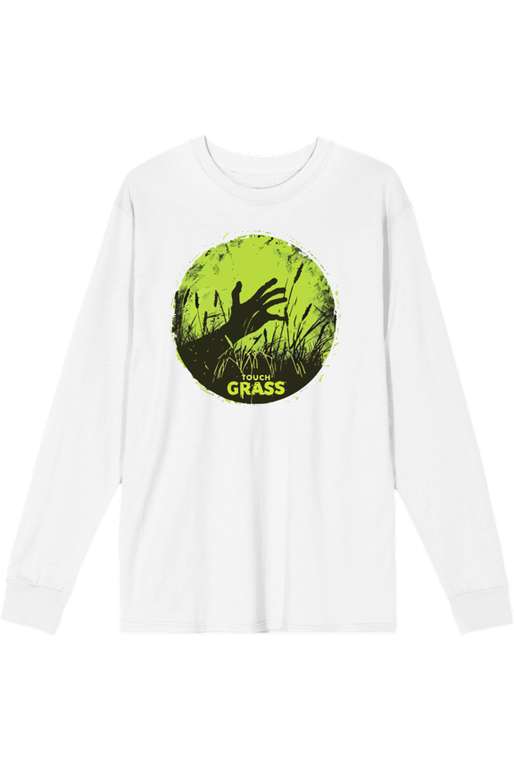 Labbing Touch Grass Gamer Nerd Adult White Crew Neck Long Sleeve Tee-XXL