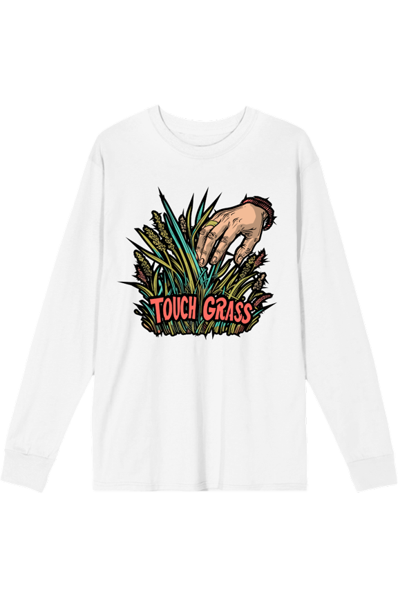 Labbing Touch Grass Gamer Nerd Adult White Crew Neck Long Sleeve Tee-XXL