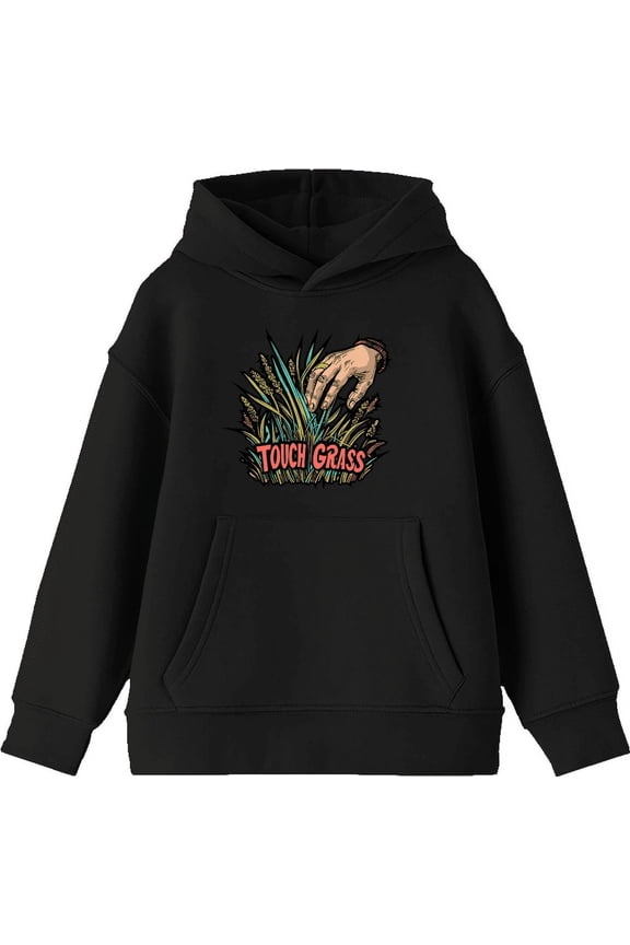 Labbing Touch Grass Gamer Nerd Youth Black Long Sleeve Hoodie-XS