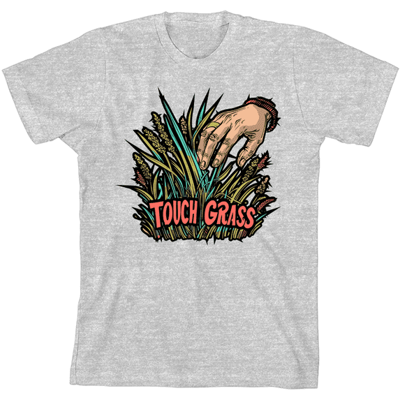 Labbing Touch Grass Gamer Nerd Youth Heather Gray Crew Neck Short Sleeve Tee-Medium