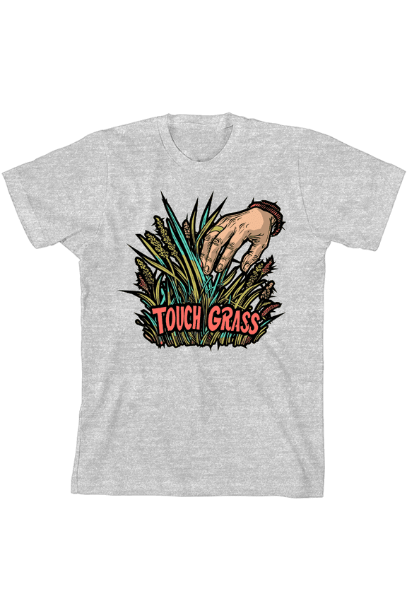 Labbing Touch Grass Gamer Nerd  Youth Heather Gray Crew Neck Short Sleeve Tee-XL