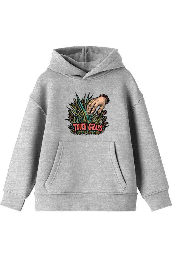 Labbing Touch Grass Gamer Nerd Youth Heather Gray Long Sleeve Hoodie-Large