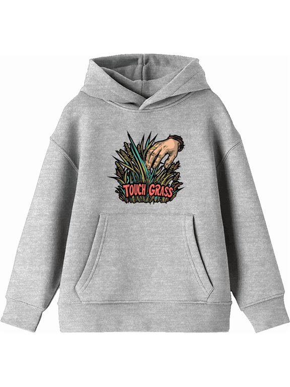 Labbing Touch Grass Gamer Nerd Youth Heather Gray Long Sleeve Hoodie-Medium