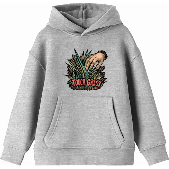 Labbing Touch Grass Gamer Nerd  Youth Heather Gray Long Sleeve Hoodie-XXL