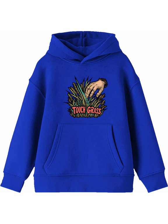 Labbing Touch Grass Gamer Nerd Youth Royal Blue Long Sleeve Hoodie-Large