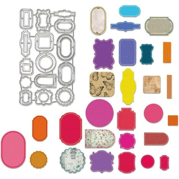 Label Cutting Dies 28pcs Tags Label Metal Stencils Decorative Bottle Jar Labels Embossing Stencils