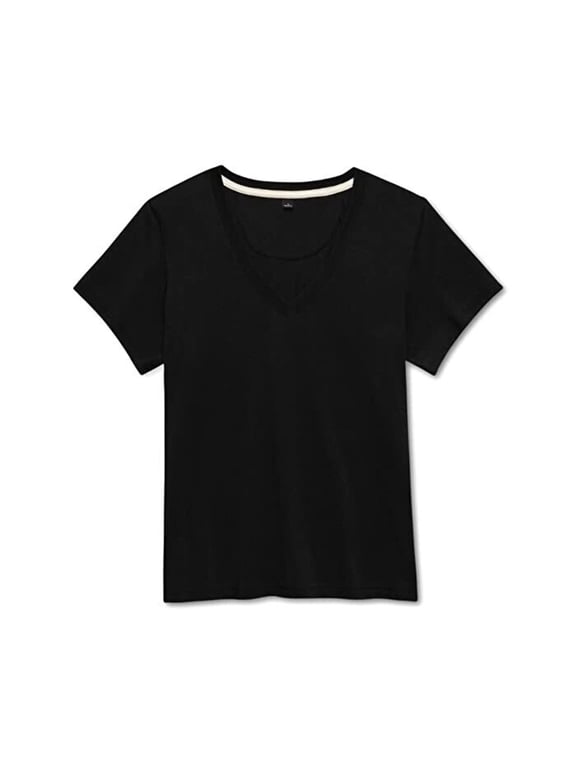 Go-to Vee T-Shirt Women's Medium Black Pima Cotton V-Neck Pullover JDM493