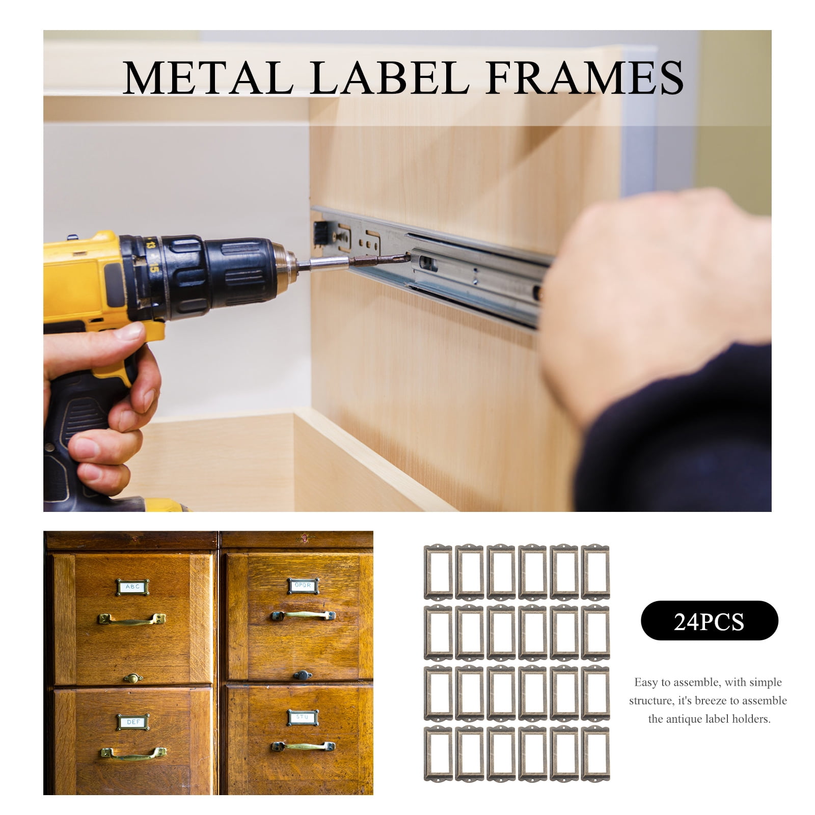 Label Holder Frames 24pcs Metal Label Holder Frames Antique Drawer