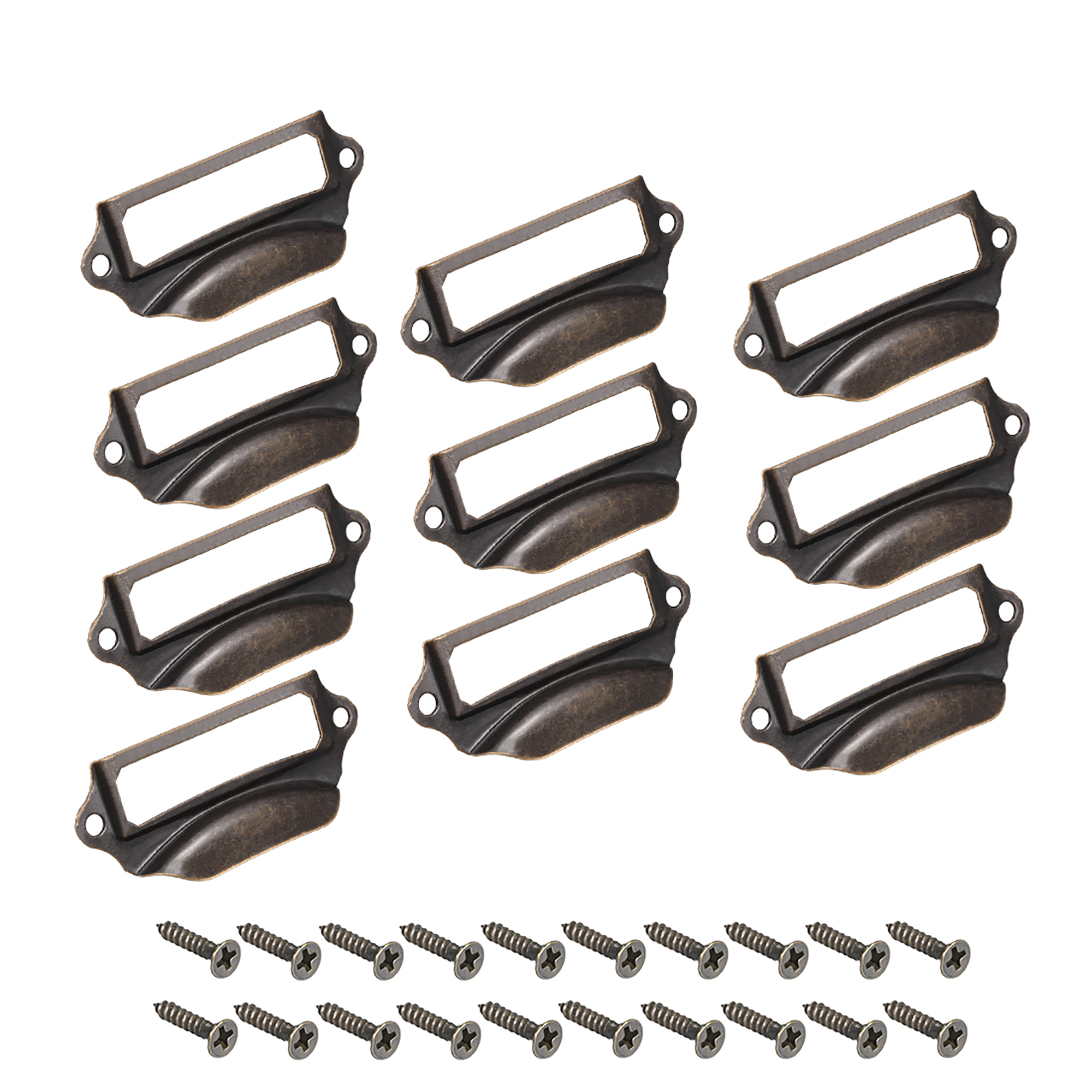 Label Holder Pull Handles Iron Red Bronze Tone 69x29mm 10 Pcs w Screws