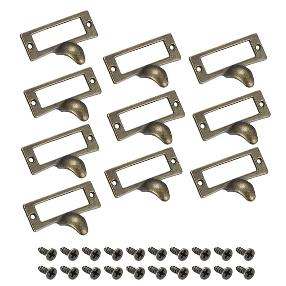 Label Holder Pull Handles Zinc Alloy Bronze Tone 54x35mm 10 Pcs w Screws