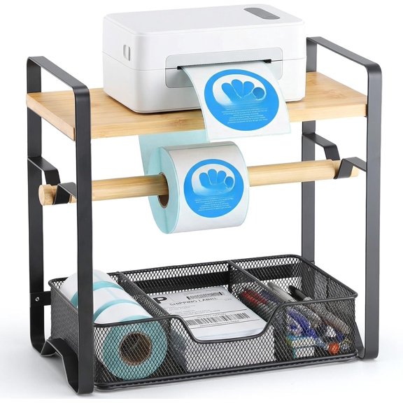 Label Holder for Thermal Printer - Sticker Roll Dispenser with Drawer - Shipping Lable Holder for Rolls and FanFold Labels - Thermal Printer Stand for , Office, Small Business (-Black)