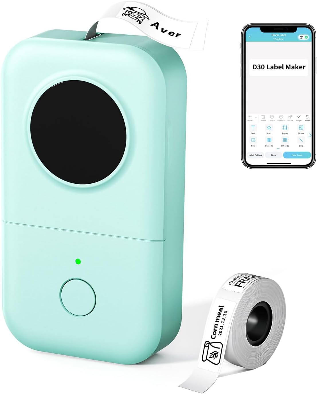 Label Maker D30 Labeler,Sticker Printer Machine,Portable Bluetooth Printer,Labeler for Gift Office Home Organization,Back to School Supplies Kids,Teacher (USB Rechargeable)-Green