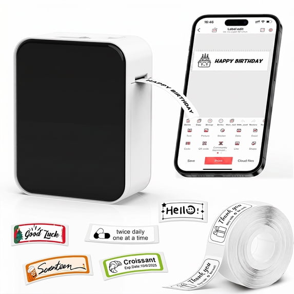 BN-LINK Label Maker Machine with Tape, Portable Thermal Label Printer with Multiple Templates, Wireless Bluetooth Label Maker for Home, Kitchen, School, Office