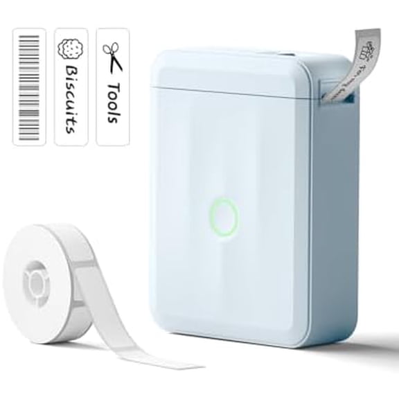 Label Maker Machine Bluetooth Label Printer for School Home Office Organization,Wireless Mini Labeler D110 Upgraded Version, Label Machine with Label, Light Blue