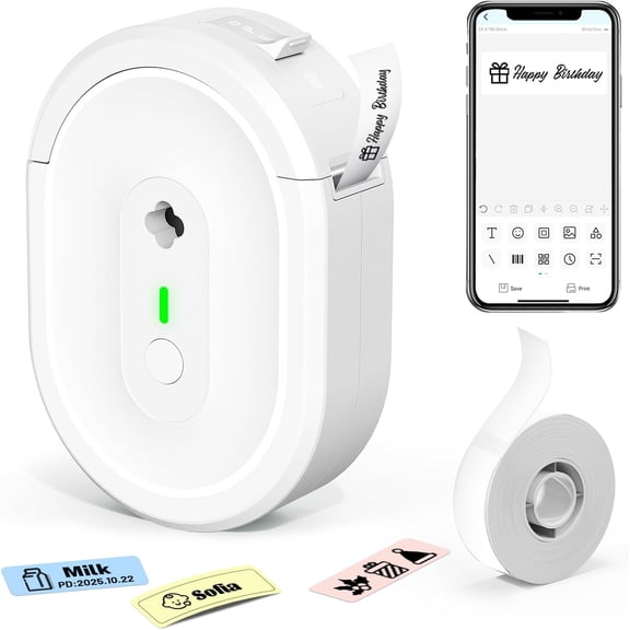 Label Maker Machine with Tape, N12 Bluetooth Label Printer, Portable Mini Label Makers for School, Home, Office, Labeler Waterproof Labels with Multiple Templates, White