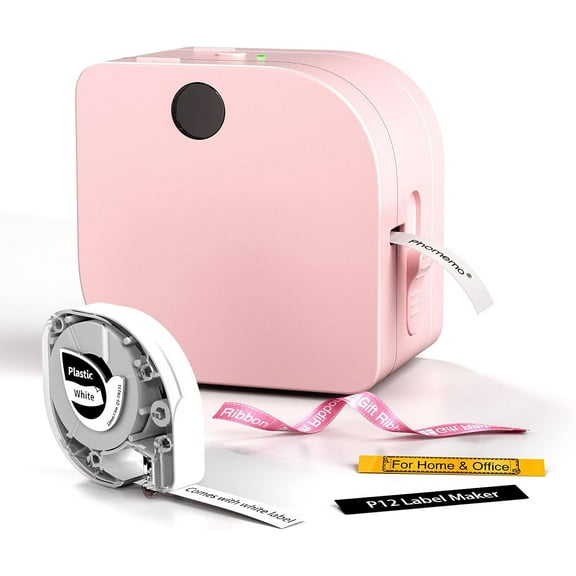 Label Maker Machine with Tape, P12 Bluetooth Small Makers Multiple Templates Ribbon Printer for School, Name Tag, Home, Office, Kitchen, Gift Wrap, Pink