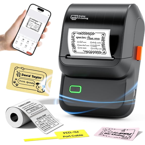 Label Maker Machine with Tapes, M100 Address Label Maker, Barcode Label Printer with 3000 Icons and 300 Templates, Bluetooth Sticker Printer for Small Business, Home, Logo, Office, School, Black