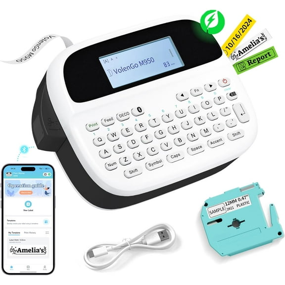 Label Maker Machine with-Tape, Rechargeable Waterproof-Labels, Backlit Bluetooth Labeler, M950 12mm Portable Labeling for Home Organization Office School Teacher Supplies