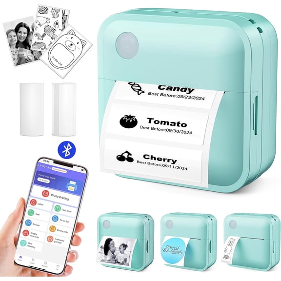 Label Maker Machine with Tape - Thermal Printer Bluetooth Machine, Mini Sticker for Home, Kitchen, School, Office Organization (Green)