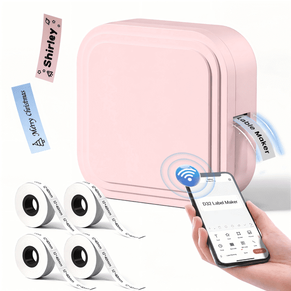 Label MakerPhomemo D32 Label Printer+4 Rolls Thermal Label Paper , Wireless Mini Label Makers with Multiple Templates for School Office Home