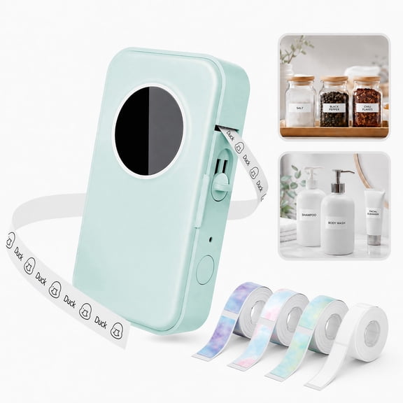 Label Maker, Portable Mini Label Maker Machine With Tape 4 Rolls Labels, Small Thermal Sticker Printer, Great For Home, School, Kitchen, Office Labeler ,Compatible With Phone And PC