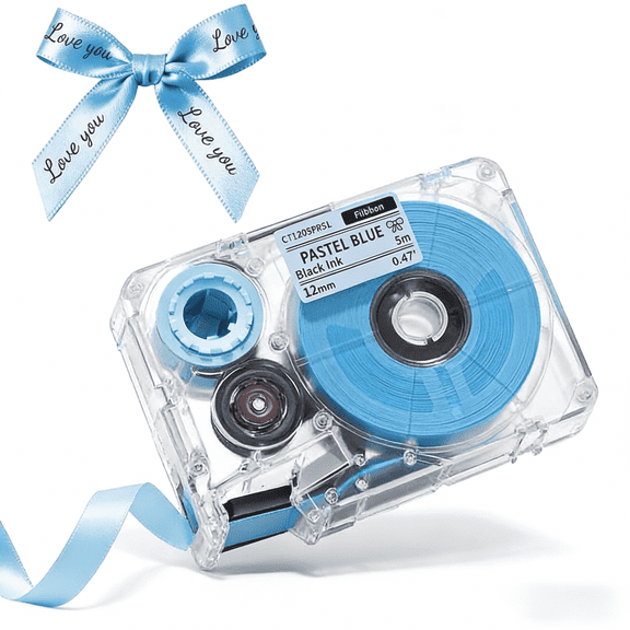 Label Maker Satin Ribbon Label, Phomemo A30 P15 Satin Ribbon Label – 12mm x 5m Light Blue, Print Black Text on Fabric Ribbon for Mother's Day Gift Wrapping, Wedding Bouquets, DIY Crafts, Party Decor