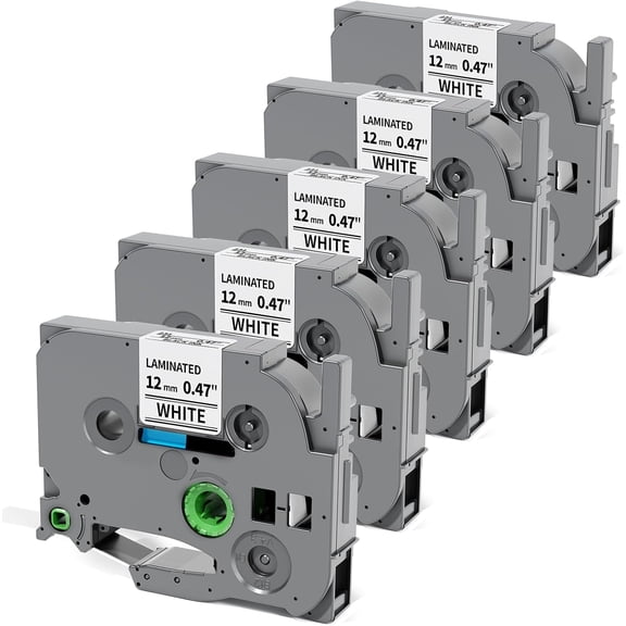 Label Maker Tape 12mm 0.47 Laminated White, Replacement for P Touch Label Tape TZe-231 TZe231 TZe TZ Tape, Compatible with PT-D210 D220 H110 D200 D400 D410 D610BT, 12mm x 8m, 5-Pack