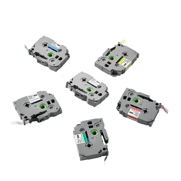 Label Maker Tape 12mm 6-Pack - Brother TZe-131/231 Compatible - Colored Label Tape Refills for P-Touch, Durable & Clear