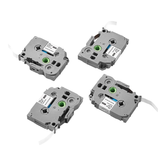 Label Maker Tape 12mm Black on White - 4 Pack TZe-231 Refills, P-Touch Label Tape Compatible with PT-1230PC, PT-D200, Home Office Organization