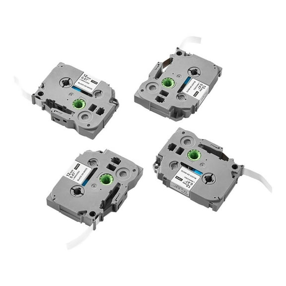 Label Maker Tape 12mm Black on White - 4 Pack TZe-231 Refills for Brother P-Touch