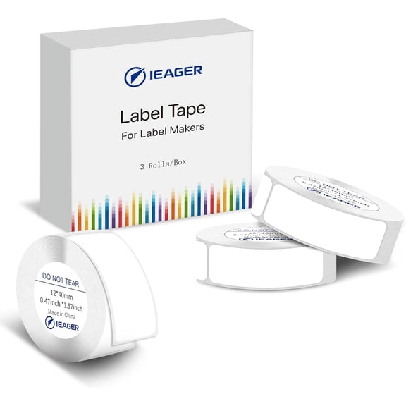 Label Maker Tape, 12mm x 40mm, White Thermal Sticker for Label Maker Machine, Household Storage Labels, Self-Adhesive Stickers, Set of 3