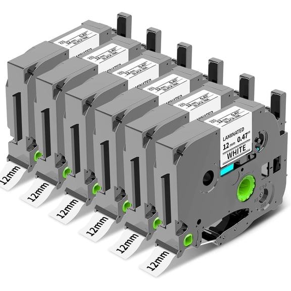 Label Maker Tape Compatible with Brother P-Touch Label Tape TZe-231 12mm 0.47 Laminated White TZ TZe TZe231 Black on White for PT-D220 D210 H110 D200 D400 1280 D610BT Refills 1/2" x 8m, 6-Pack