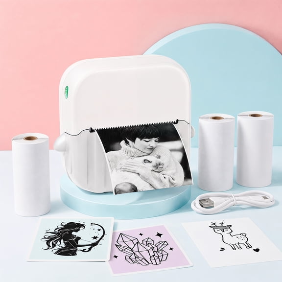 Label Maker Thermal A022 Portable Printer Pods With 3 Roll, White Sticker Wireless Mini printer With Templates For School Office Home, Inkless Sticker Printer, Name Tags, Storage & File Sorting