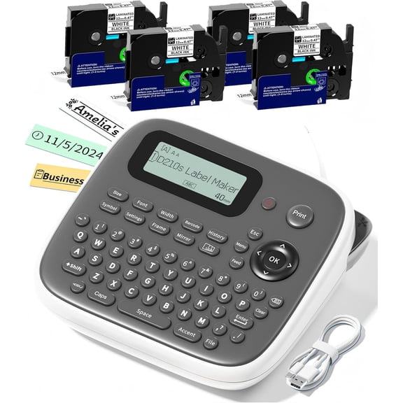 Label Maker Waterproof Labels, Labeler Machine with Tape, 16+ Bolder/Handwritten Fonts & Intuitive Shortcut Keys, 12mm Removable Freezer Food Labels for Jars/Containers/Bottle