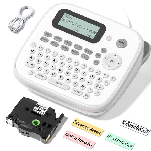 Label Maker Waterproof Labels Labeler Machine With Tape D210s Labeling 16+ Bolder/handwritten Fonts & Intuitive Shortcut Keys 12mm Removable Freezer Food For Jars/containers/bottle