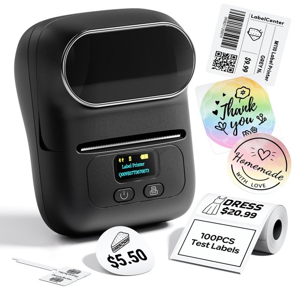 Label Makers - Barcode Label Printer Bluetooth Label Maker Portable Thermal Printer for Small Business, Address, Barcode, Logo, Clothing, Mailing, Sticker Printers for Phone & PC, Black
