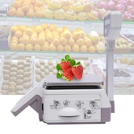 Label Printing Scale,Electronic Scale Digital Price Computing Scale w/Thermal Label Printer 30kg/66lbs Capacity,0.2kg/0.44lbs Deli Scale with Integral Printer, Tower Pole Display