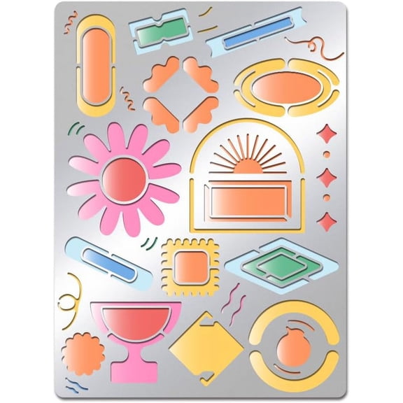 Label Stencil Stainless Steel with Flower Oval Pattern Reusable Stainless Steel Stencil Tool for Painting Albums Scrapbooking 7.48x5.51 inches Gray