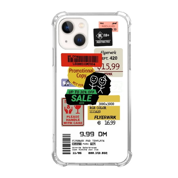 Label Stickers Case Compatible with iPhone 13 Mini,Unique Art Design TPU Bumper Cover Case