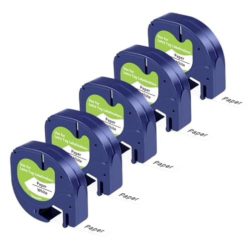 Label Tape Replace for Dymo Label Maker Refills Letratag,1/2" x 13ft(12mm x 4m),White Paper 91330 10697 for Dyno Dynamo Letra Tag LT-100H LT-100T 200B Printer,5 Pack