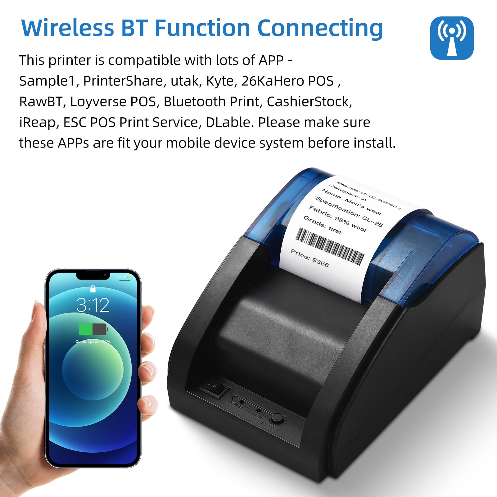 Label printer,With Android/ios/windows Esc/pos Restaurant Compatible