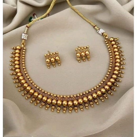 LabelByTanu Indian Golden Touch ethnic Matte Finish Bridal Necklace Set with Earrings