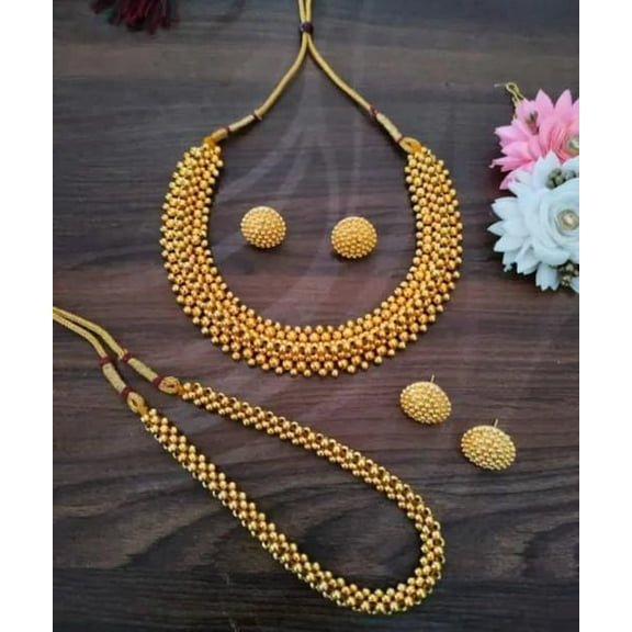 LabelByTanu Traditional Golden Touch Matte Finish Rajasthani Look Combo Necklace Set With Stud Earrings