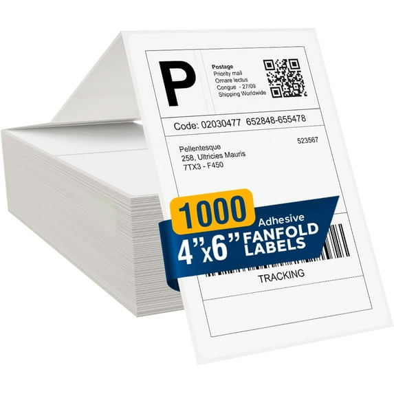 SIVIVO 4x6 Thermal Shipping Labels Fanfold - 1000 Labels, Strong Adhesive, Waterproof, For Direct Thermal Printers