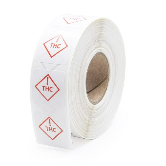 LabelValue | Universal Compliant Warning Label Sticker with Symbol, .75 inch (0.75", 3/4") White Square, Red Symbol, 1000 Labels/Roll