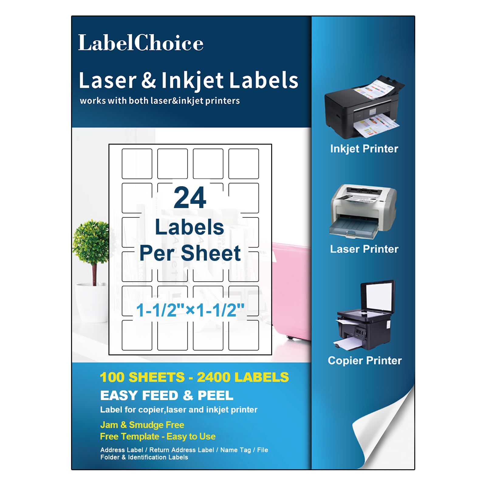 Labelchoice 100 Sheets 2400 Labels 24up 11/2x11/2 Shipping Address