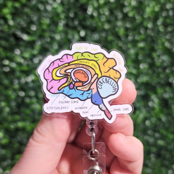 Labeled Brain Badge Reel: Neurologist Psych Gift