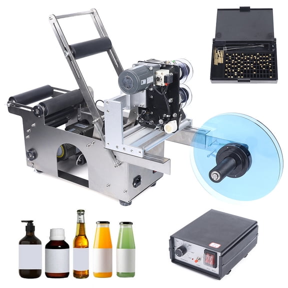 Labeling Machine Semi-Automatic, MT-50D Round Bottle Labeler, Durable Aluminum and Iron Frame, American Standard 110V, Precision Marking and Label Dispensing for Bottles and Files